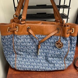 Michael Kors Monogram Blue and Brown Tote Bag